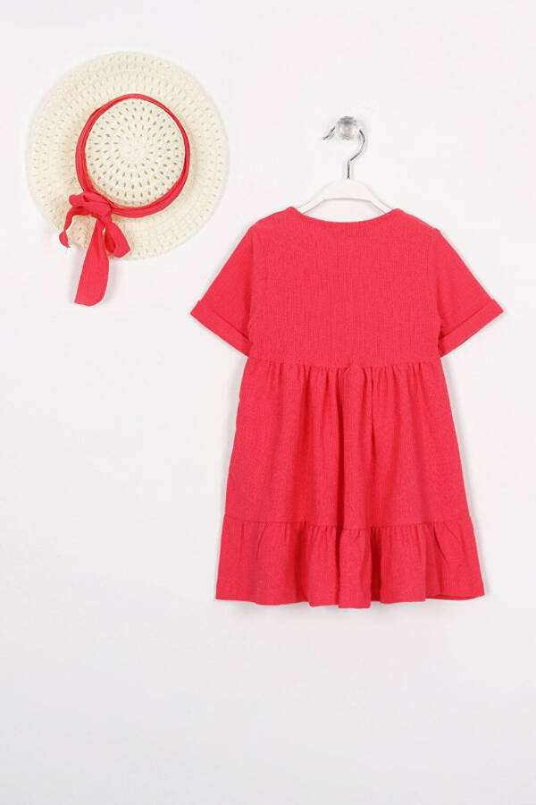 Pink Bicycle Collar Short Sleeve Ruffled Buttoned Girls Dress - 2