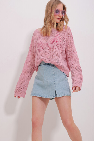 Pink boat neck lace knitted blouse ALC-X11512 - 5