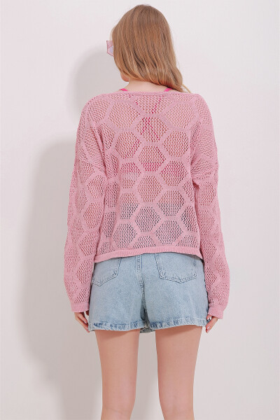 Pink boat neck lace knitted blouse ALC-X11512 - 6