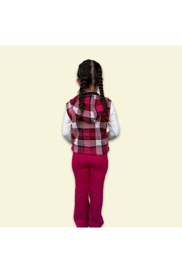 Pink Checkered Hooded Girl Vest - 4