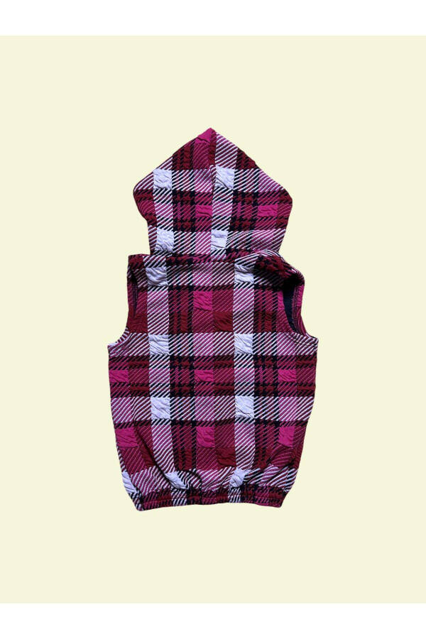 Pink Checkered Hooded Girl Vest - 4