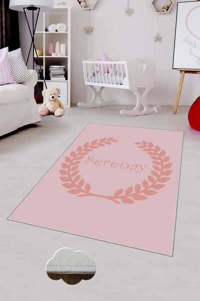 Pink Crown Patterned Personalized Washable Non-Slip Stain-Resistant Baby and Kids Room Rug - 2