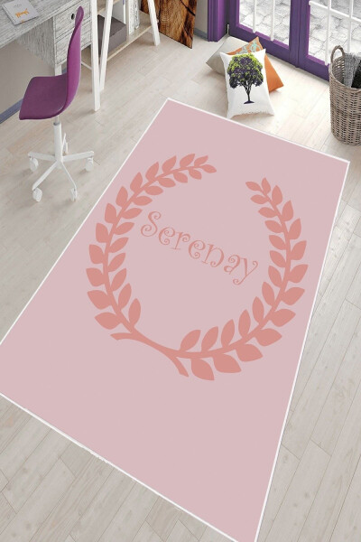 Pink Crown Patterned Personalized Washable Non-Slip Stain-Resistant Baby and Kids Room Rug - 3