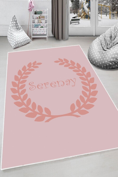 Pink Crown Patterned Personalized Washable Non-Slip Stain-Resistant Baby and Kids Room Rug - 4