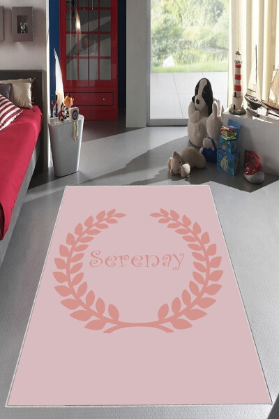 Pink Crown Patterned Personalized Washable Non-Slip Stain-Resistant Baby and Kids Room Rug - 5