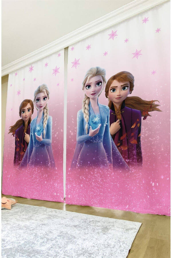 Pink Elsa Anna Patterned Children's & Baby Room Blackout Curtain (Single Panel Pricing) - 3