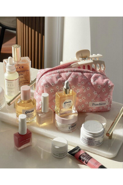 Pink Floral Makeup Bag - 9