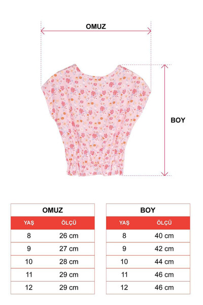 Pink Floral Print Girl's Blouse with Ruffle Sleeves, Drawstring Waist and Tie-Up Shoulders - 2