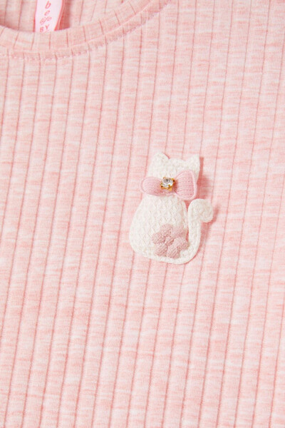 Pink Frilled Cat Embroidered Baby Girl Bodysuit 16580 - 2