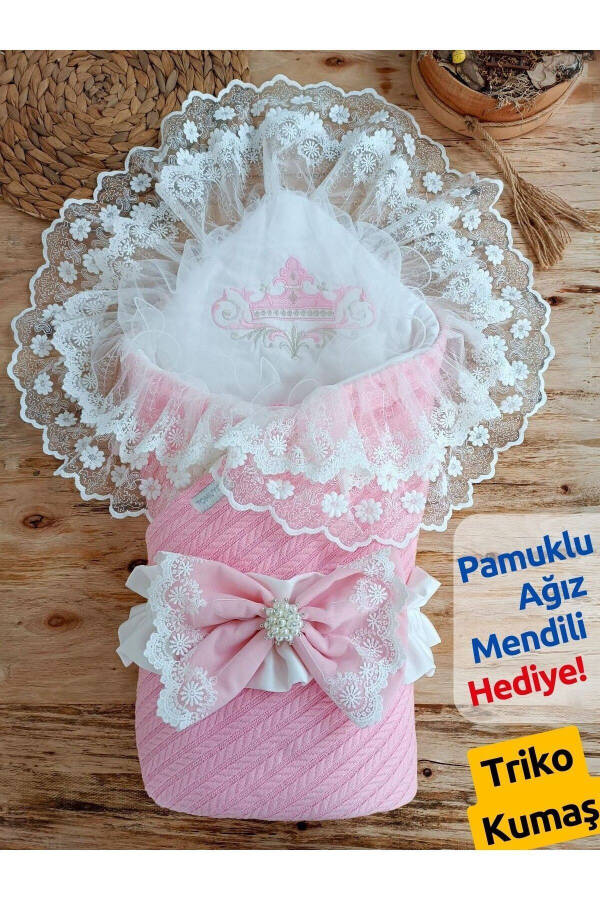 Pink Knit Baby Blanket Lace Girl Boy Baby Wrap Hospital Discharge Gift Newborn - 9