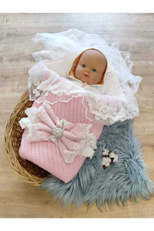 Pink Knit Baby Blanket Lace Girl Boy Baby Wrap Hospital Discharge Gift Newborn - 11