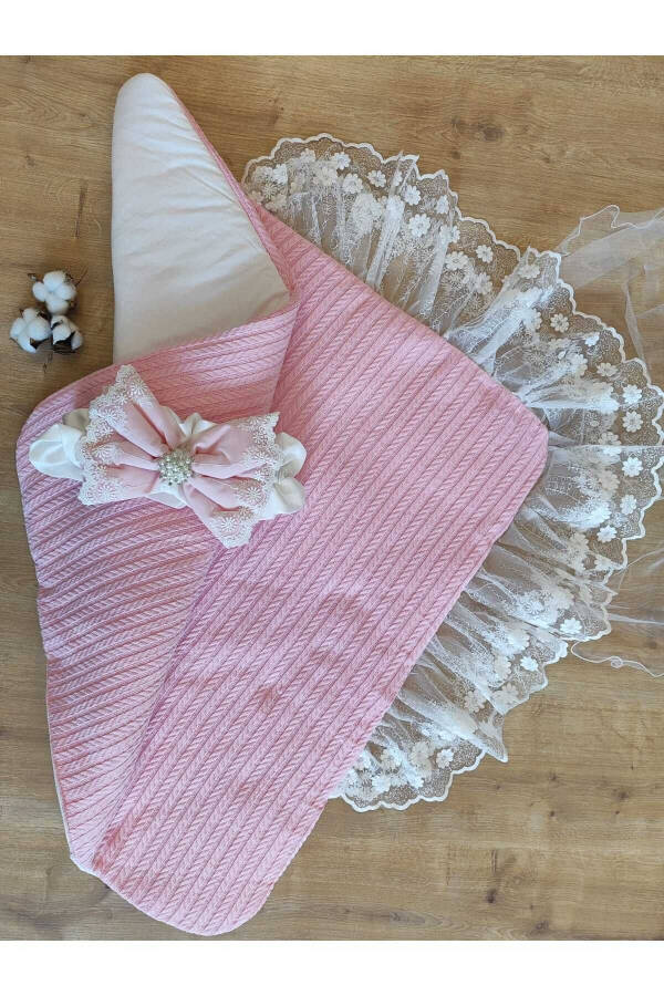 Pink Knit Baby Blanket Lace Girl Boy Baby Wrap Hospital Discharge Gift Newborn - 12