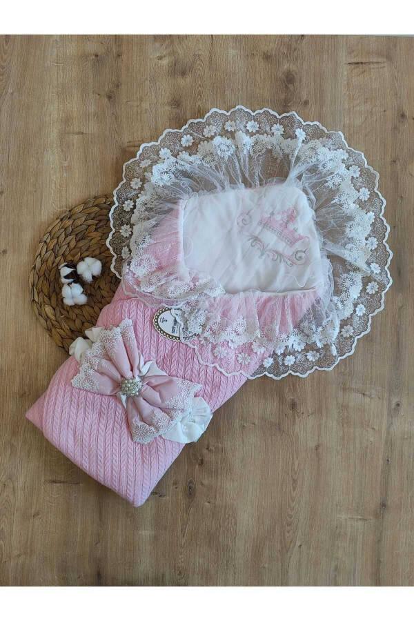 Pink Knit Baby Blanket Lace Girl Boy Baby Wrap Hospital Discharge Gift Newborn - 3