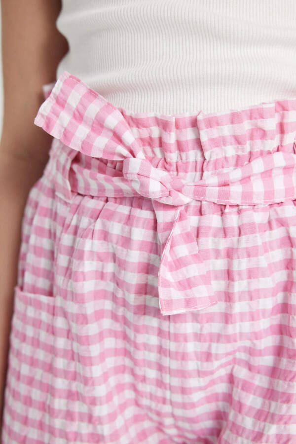 Pink Plaid Paperbag Shorts for Girls - 8