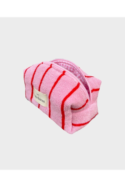 Pink Red Striped Towel Makeup Bag - 9