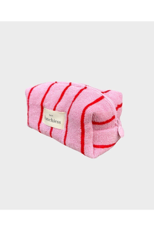 Pink Red Striped Towel Makeup Bag - 5