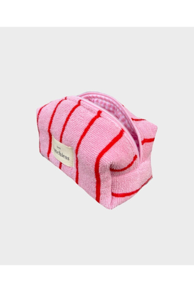 Pink Red Striped Towel Makeup Bag - 6