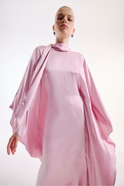 Pink Satin Dress with Neck Tie - 1