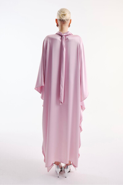 Pink Satin Dress with Neck Tie - 2