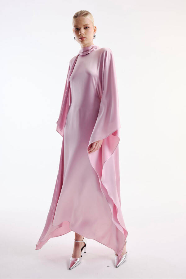 Pink Satin Dress with Neck Tie - 3