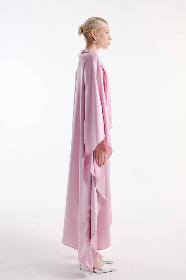 Pink Satin Dress with Neck Tie - 4