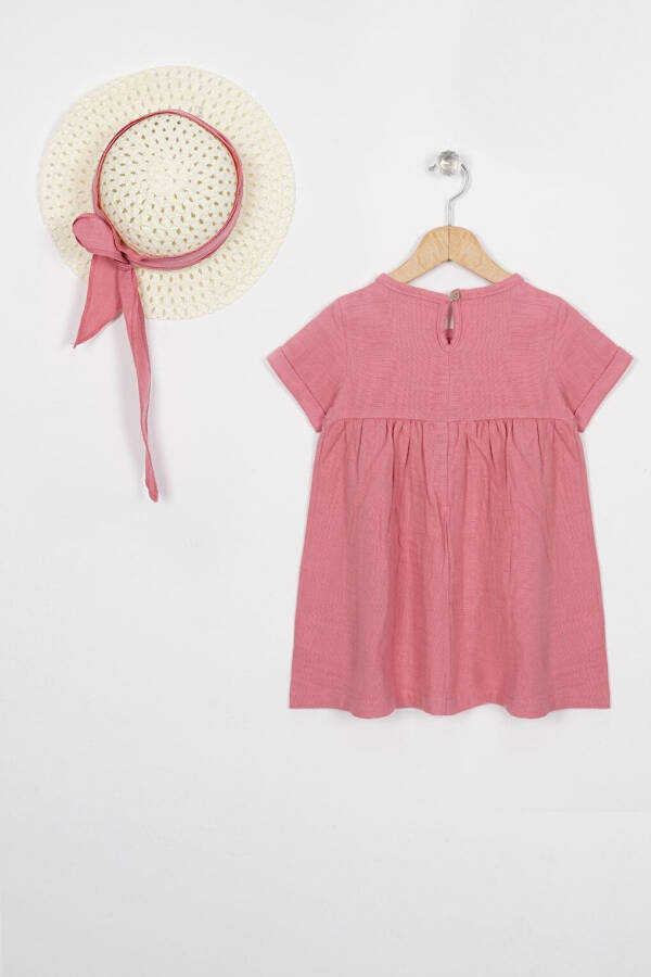 Pink Short Sleeve Dress with Bike Collar and Hat Accessories for Girls - 3