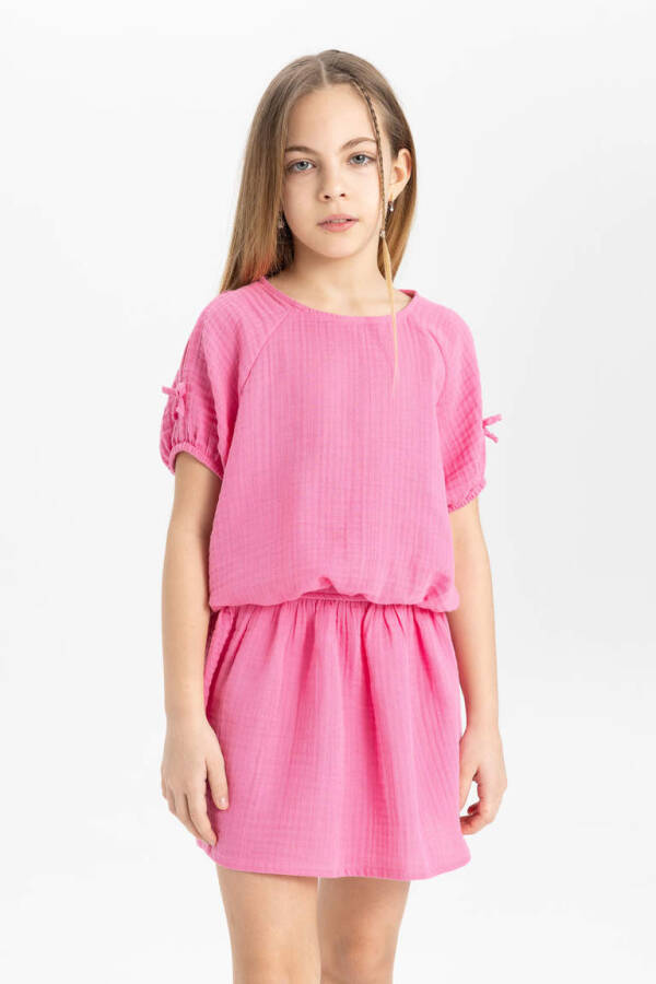 Pink Short Sleeve T-Shirt and Skirt 2-Piece Set for Girls - 4