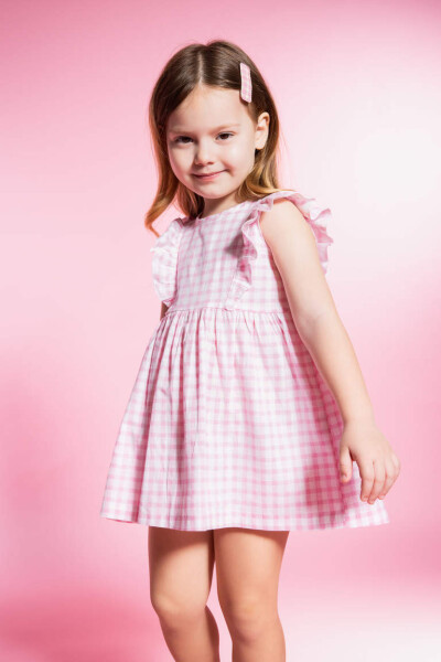 Pink Sleeveless Linen Look Dress with Baby Girl Design - 3