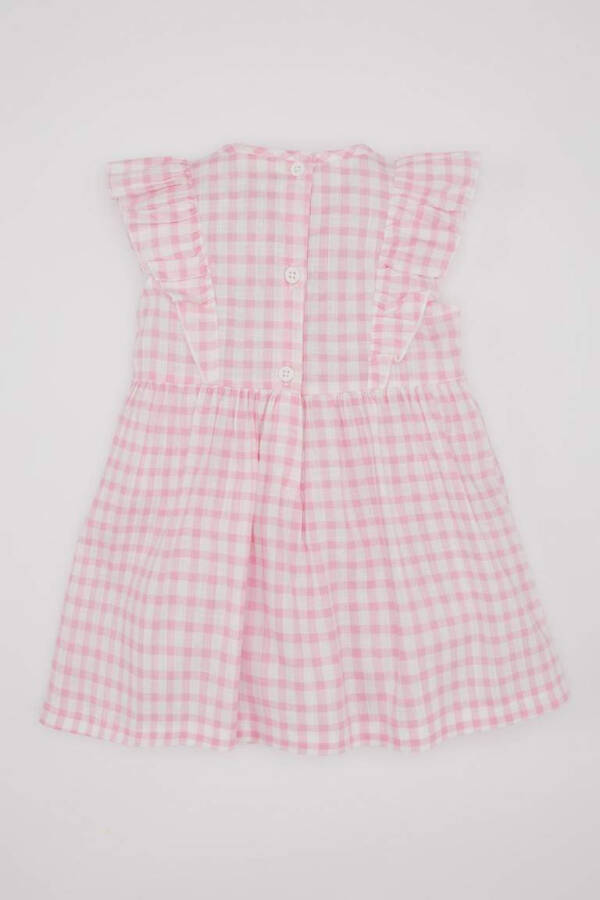 Pink Sleeveless Linen Look Dress with Baby Girl Design - 8