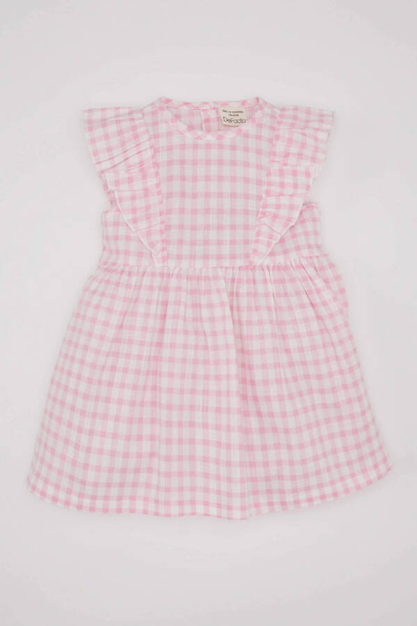 Pink Sleeveless Linen Look Dress with Baby Girl Design - 9