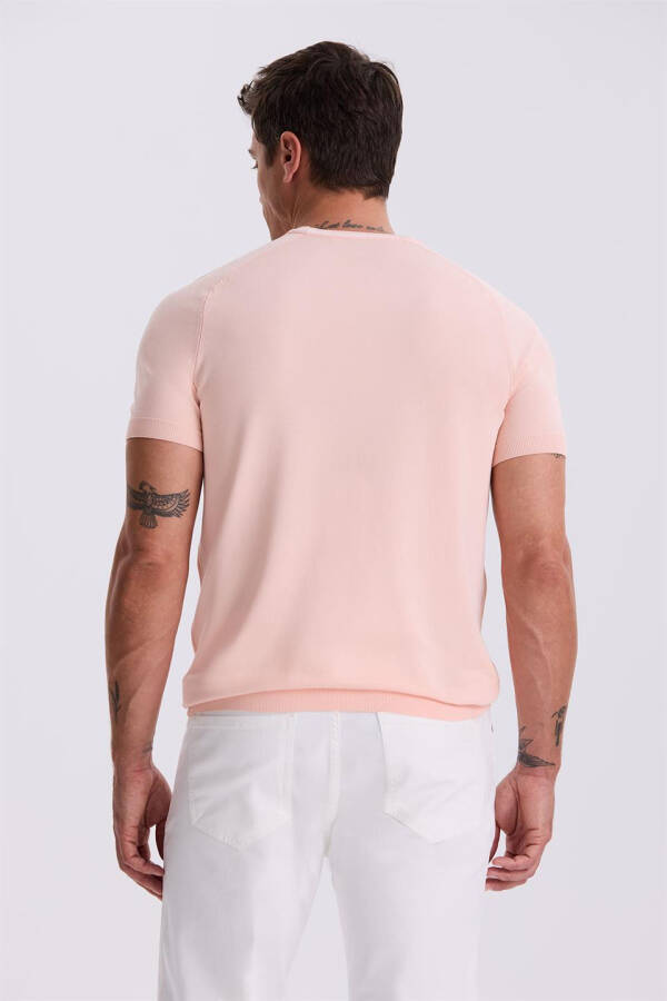 Pink Slim Fit Knit Polo T-Shirt - 4