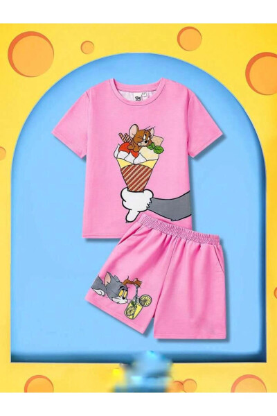 Pink Tom & Jerry Printed Shorts-T-shirt Set for Girls - 1