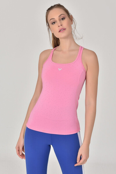 Pink Women's Wide Neck Breathable Sleeveless Sports Training Tank Top Running Athletic T-Shirt 8604 - 21