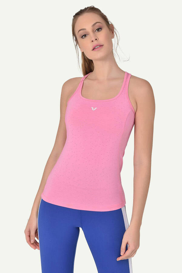 Pink Women's Wide Neck Breathable Sleeveless Sports Training Tank Top Running Athletic T-Shirt 8604 - 1