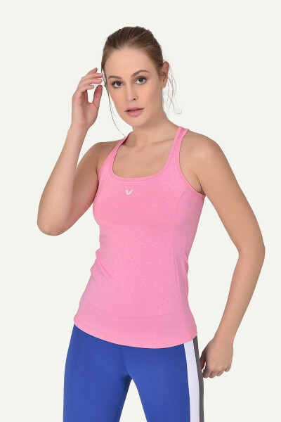 Pink Women's Wide Neck Breathable Sleeveless Sports Training Tank Top Running Athletic T-Shirt 8604 - 2