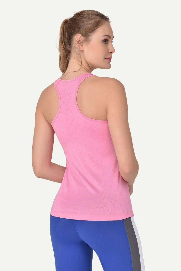 Pink Women's Wide Neck Breathable Sleeveless Sports Training Tank Top Running Athletic T-Shirt 8604 - 4