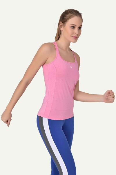 Pink Women's Wide Neck Breathable Sleeveless Sports Training Tank Top Running Athletic T-Shirt 8604 - 7