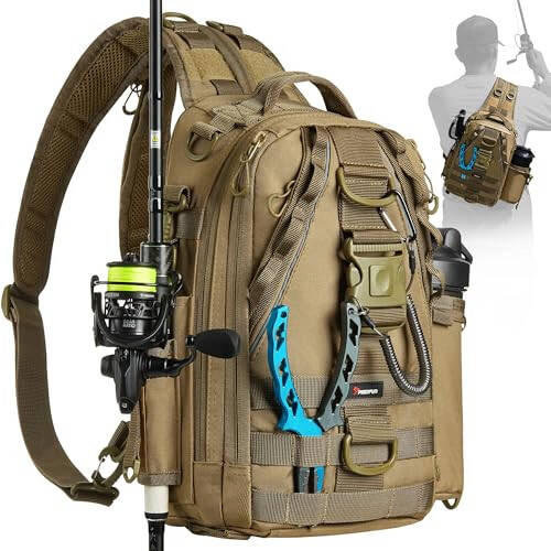 Piscifun Fishing Tackle Backpack with Rod & Gear Holder, Lightweight Outdoor Water-Resistant Fishing Shoulder Storage Bag - 6