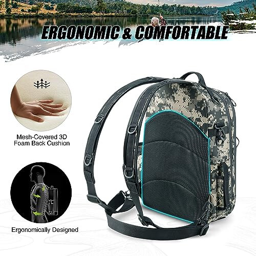 Piscifun Fishing Tackle Backpack with Rod & Gear Holder, Lightweight Outdoor Water-Resistant Fishing Shoulder Storage Bag - 4