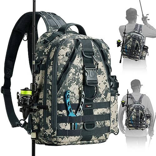 Piscifun Fishing Tackle Backpack with Rod & Gear Holder, Lightweight Outdoor Water-Resistant Fishing Shoulder Storage Bag - 1