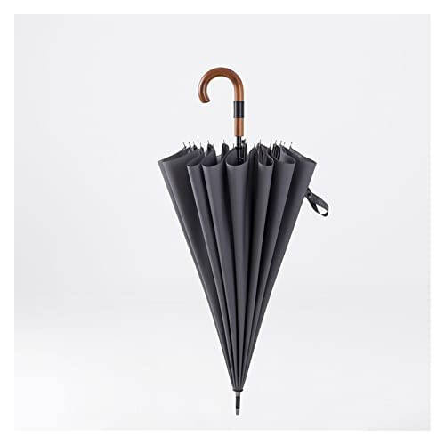 PJRYC Leather Handle Umbrella 16 Ribs Windproof Long Big Umbrella Rain Women Men Umbrellas (Color : Gray) - 1