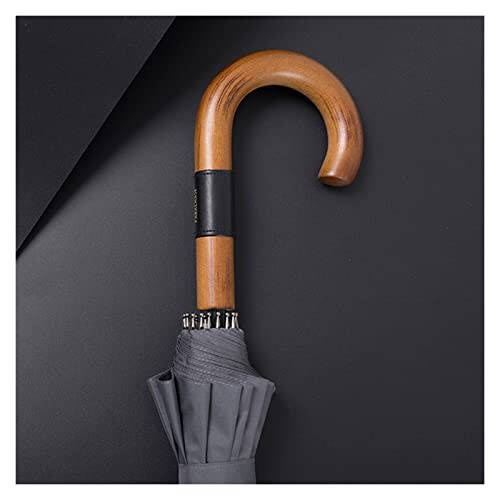 PJRYC Leather Handle Umbrella 16 Ribs Windproof Long Big Umbrella Rain Women Men Umbrellas (Color : Gray) - 3