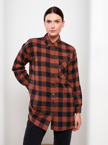 Plaid Long Sleeve Oversized Women's Shirt Tunic - 1