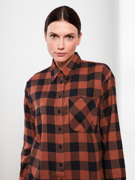 Plaid Long Sleeve Oversized Women's Shirt Tunic - 2