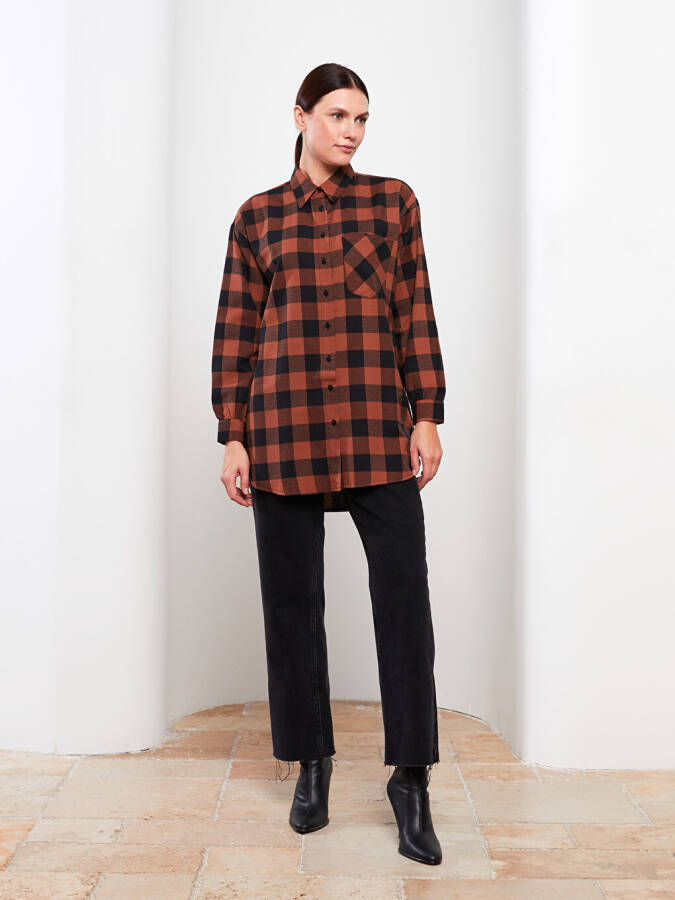 Plaid Long Sleeve Oversized Women's Shirt Tunic - 3