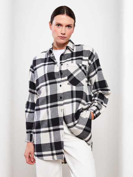 Plaid Long Sleeve Oversized Women's Shirt Tunic - 1