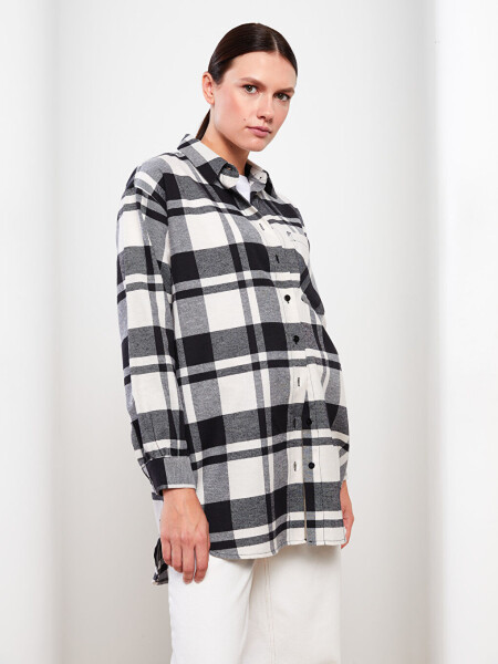 Plaid Long Sleeve Oversized Women's Shirt Tunic - 2