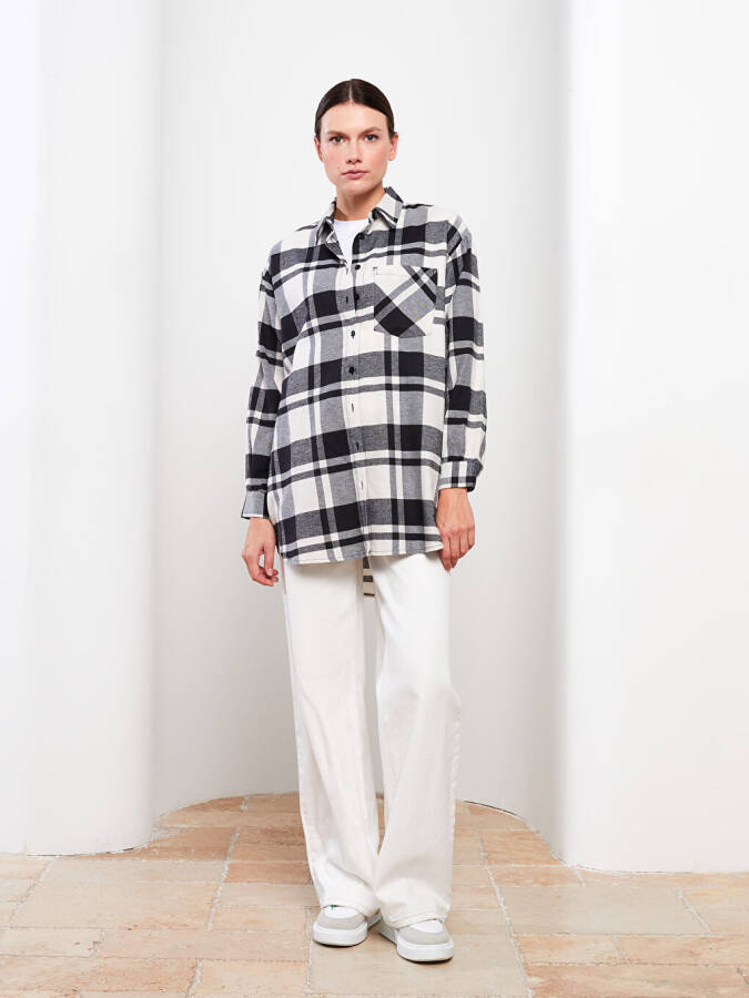 Plaid Long Sleeve Oversized Women's Shirt Tunic - 3