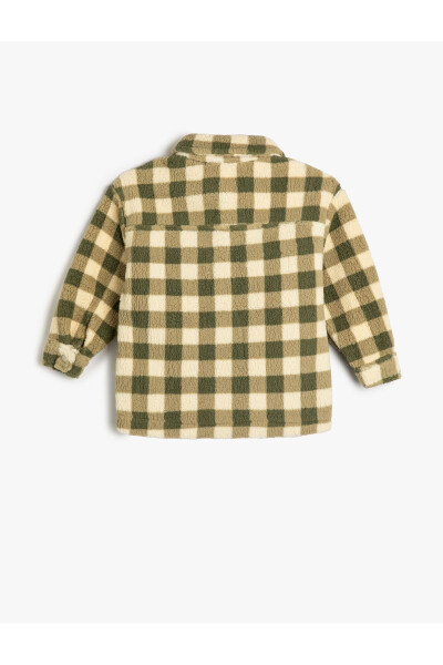 Plaid plush shirt jacket with pockets. - 5