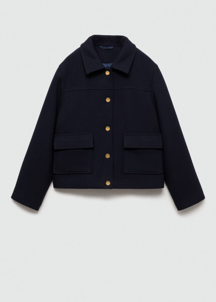 Plain cut coat with pockets, navy blue. - 8